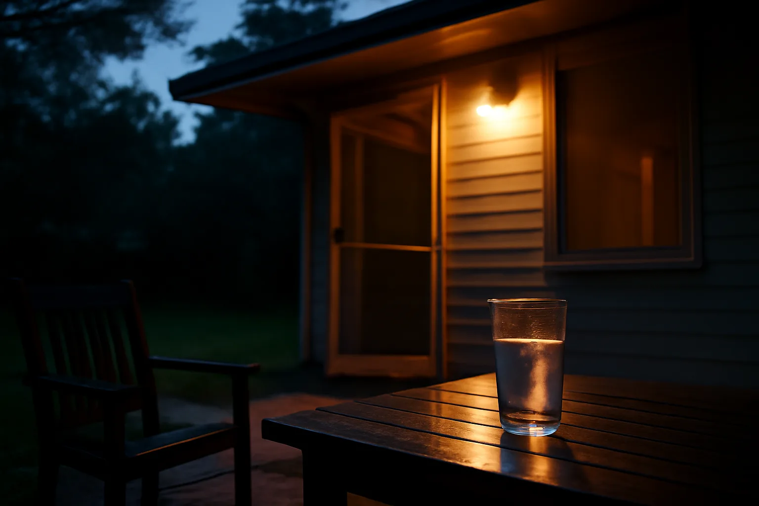 Backyard patio at dusk showing a screened door, illustrating how to get rid of mosquitoes in your home